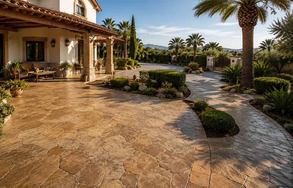 Aplicaciones de hormigón impreso en patios, accesos y zonas exteriores
