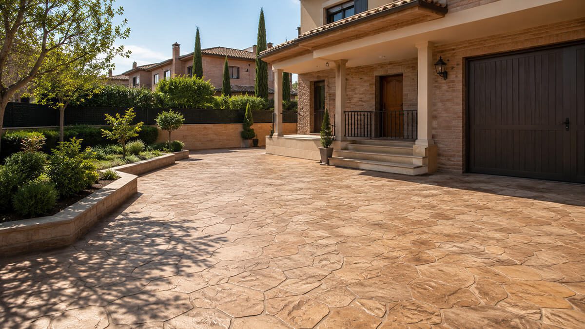 Hormigón impreso en Barro: patio, jardín, terraza y acceso