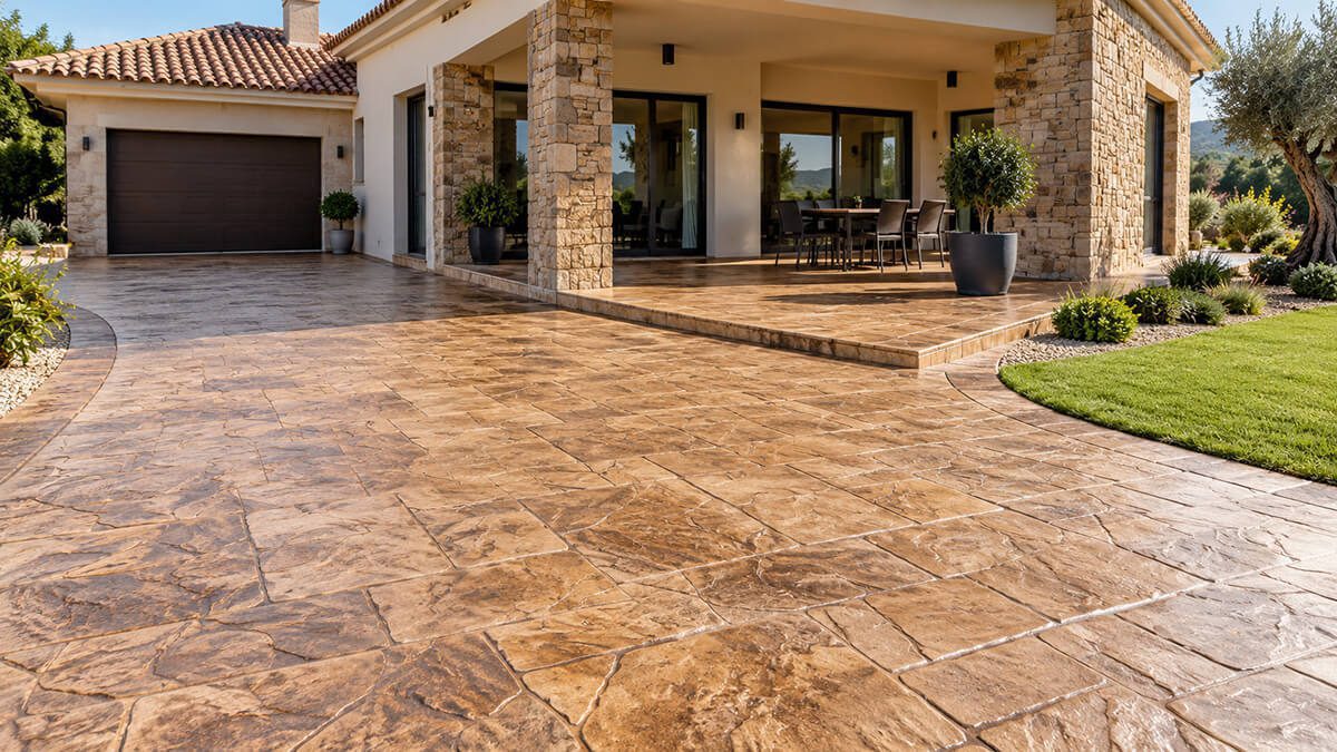 Hormigón decorativo en un patio exterior